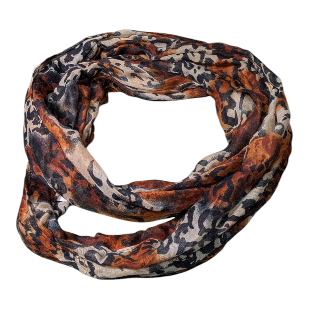 Leopard-Print Crinkle Infinity Scarf Features A Mix Of Brown Tan And Black Tones